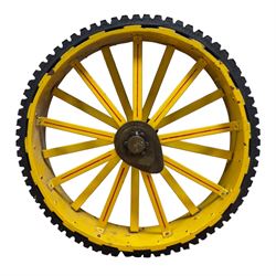 Mid-20th century scratch-built red and yellow painted live-steam scale model of a Showman's Traction Engine, 'Supreme' S.A. Oates & Sons, the simulated full length planked wooden canopy with brass supports and rope edging, with regulator, hand brake, chain steering , dynamo and water feed controls 19cm flywheel, 32cm diameter rear wheels with solid rubber tyres and 21cm diameter front wheels L102cm; together with scratch-built ride-on two-wheel trailer L58cm, and various brass rally plaques for 1980s/1990s.
This is a large, most interesting and comprehensive live-steam working model in need of re-furnishment and some repairs, the boiler has not been tested.