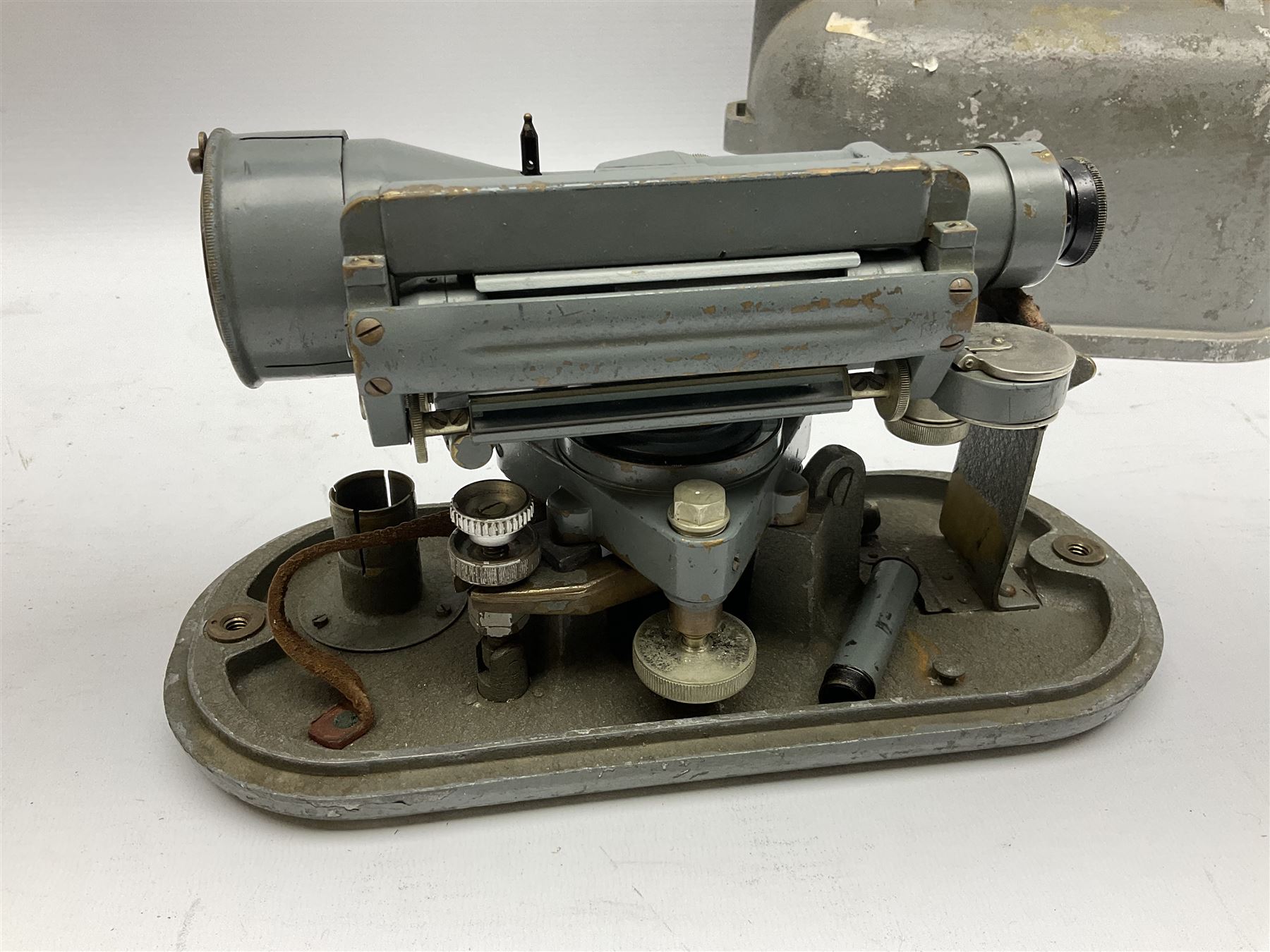 Cooke Troughton & Simms Ltd. York surveyor's level Pat.No. 242468 serial no. SO35312 with grey painted brass body L20cm; in grey metal case with domed lift-off lid; and Carl Zeiss Jena Optical Level NI 025, serial no.487011 with mustard japanned metal body in grey metal case with domed lift-off lid (2)