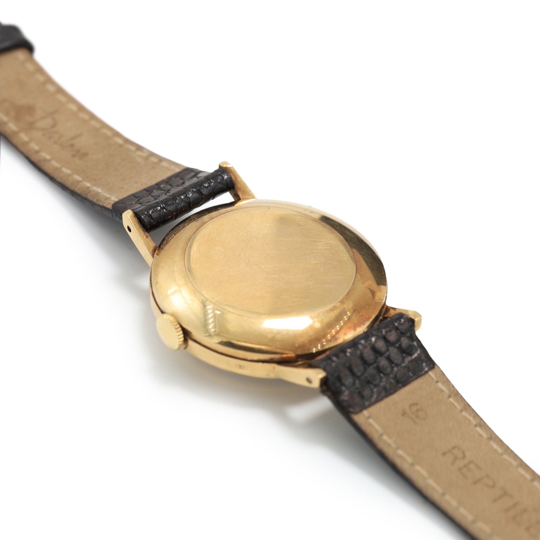 Smiths Imperial gentleman's 9ct gold manual wind wristwatch, cream dial with alternate dagger and Arabic hour markers, hallmarked, on black leather strap
