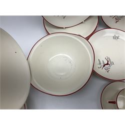 Crown Devon Stockholm patterned tea and dinner wares, to include, five teacups and saucers, milk jug, open sucrier, six dessert plates, six side plates, six dinner plates, serving platter, etc (42)