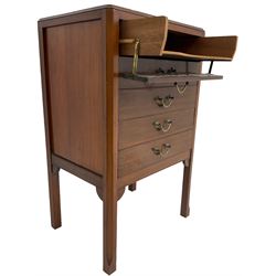 Edwardian mahogany five-drawer music cabinet, moulded top over five drawers with fall fronts, on chamfered square supports 