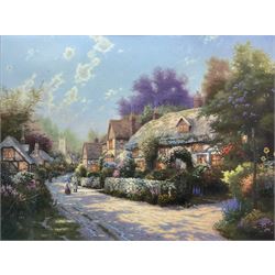 Thomas Kinkade (American 1958-2012): 'Cobblestone Village', offset lithograph no.1435/2050, with Certificate of Authenticity 45cm x 60cm