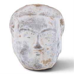 Group of early Chinese pottery items, probably Han Dynasty,, two dignitary heads and horses head, horse H17cm
