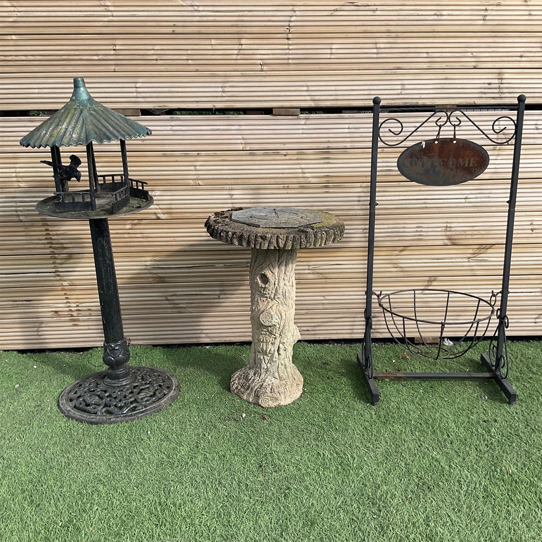 Bird feeder, welcome sign planter and cast stone sundial  - THIS LOT IS TO BE COLLECTED BY APPOINTMENT FROM DUGGLEBY STORAGE, GREAT HILL, EASTFIELD, SCARBOROUGH, YO11 3TX