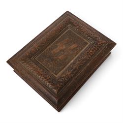 German Third Reich SS oak Mein Kampf presentation box, the lid carved with a raised oaklea...