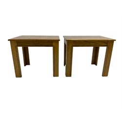 Two parquet style oak occasional tables