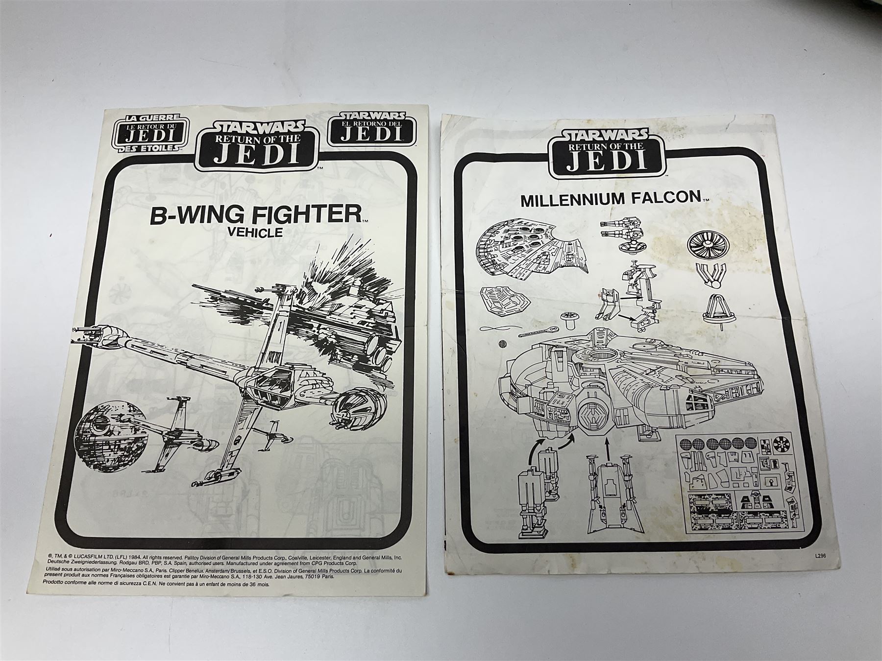 Star Wars - three space vehicles comprising B-Wing fighter and large Millenium Falcon space ship; both with instructions; and Boba Fett Slave 1; all unboxed (3)