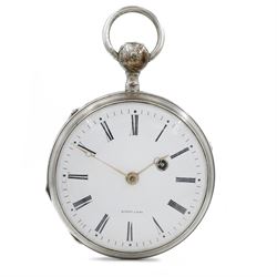 French 19th century silver repeater pocket watch by Coutterez-Brazier, Lyon, white enamel ...