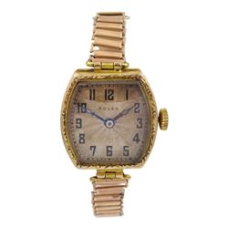  Rolex 9ct gold 15 jewel manual wind wristwatch, back case No. 4202, Glasgow import mark 1924, on a rose gold adjustable bracelet, stamped 9ct 
