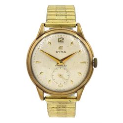 Cyma CymaFlex 9ct gold gentleman's manual wind wristwatch, Cal. R.458, case by D Shackman & Sons, London 1953, on expanding gilt strap