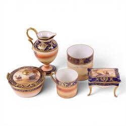 Pair of Noritake vases, of baluster form, decorated with a seascape on a blue ground, together with Noritake ceramics, including jug, trinket dishes etc