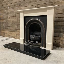 Aurora Dorchester Black Fire suite - granite style surround with cast iron insert, electric fire with remote and black hearth