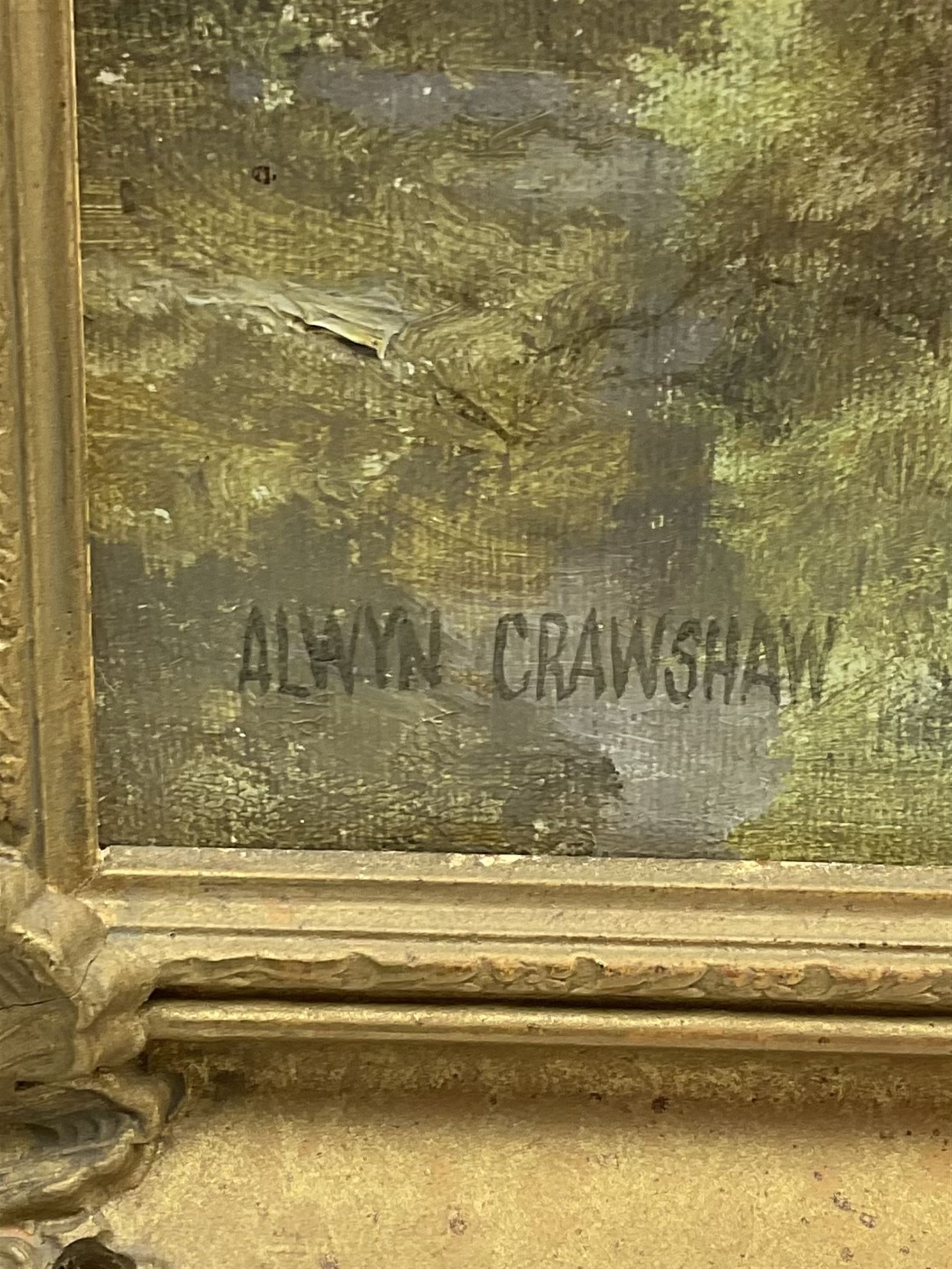 Alwyn Crawshaw (British 1934-): Wooded Country Lane, oil on canvas signed 39cm x 49cm