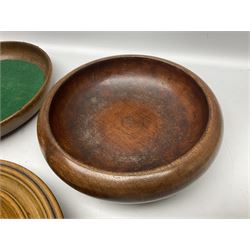 Five turned wood collection plates and bowls, largest D25cm