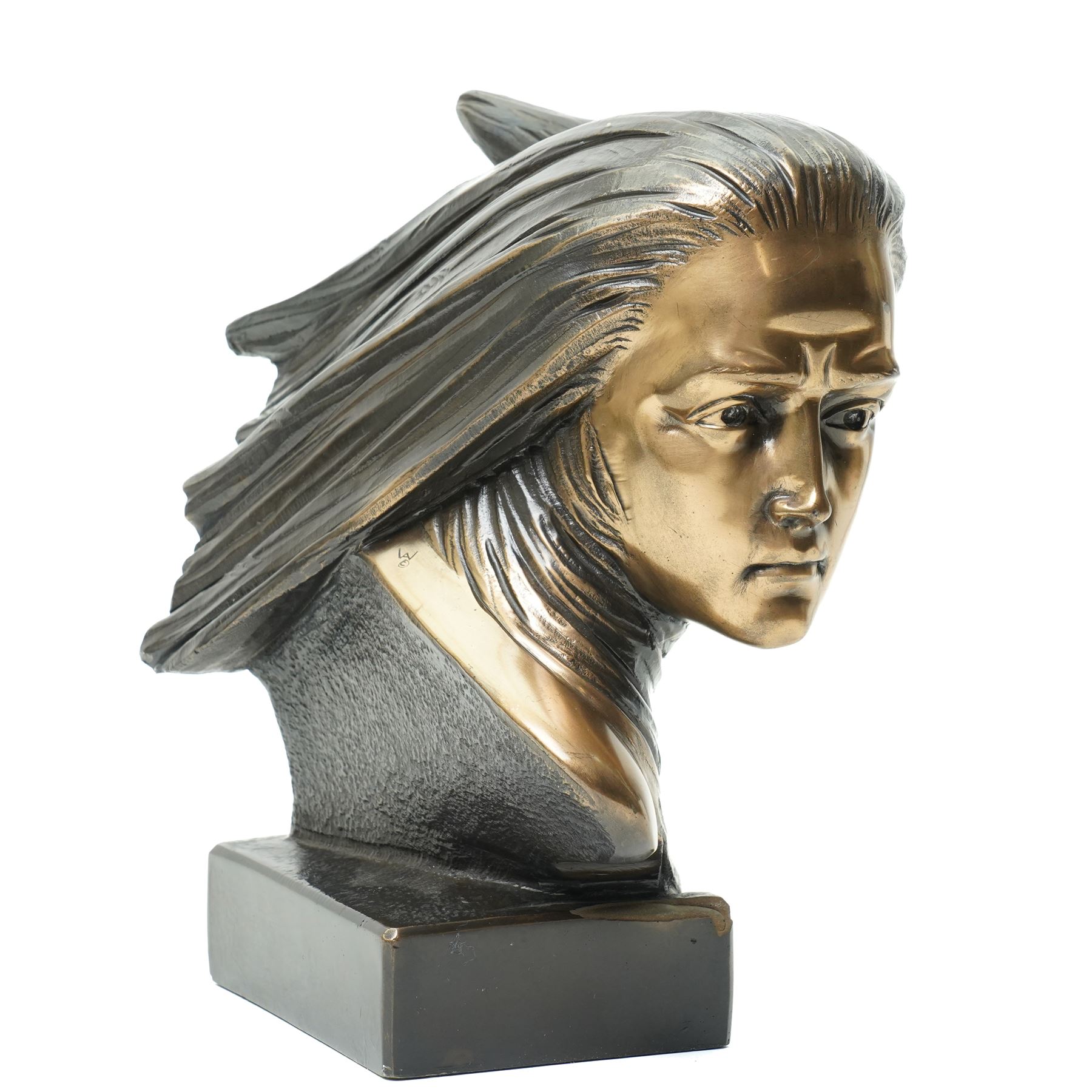 Brian Elton - Art Nouveau style bronze bust of a lady on rectangular base, signed 'Elton' and dated '81 W25cm