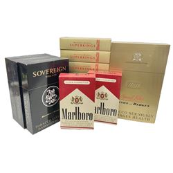 Thirteen oversized promotional shop display cigarette boxes, advertising various brands comprising Malboro, Benson and Hedges Superkings, Sovereign and Special Filter, tallest H48cm