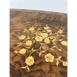 Italian walnut and floral marquetry extending dining table with cross banded top, cabriole legs with gilt metal mounts