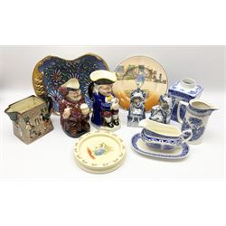 Quantity of Royal Doulton ceramics comprising 'Bunnykins' nursery plate, 'The Pickwick Papers' jug, 'Sir John Falstaff' jug, Dickens Ware 'The Fat Boy' plate and a quantity of other ceramics including blue and white examples