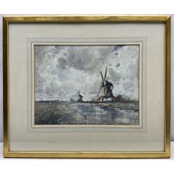 Frank Henry Mason (Staithes Group 1875-1965): 'Molens [Windmills] on the Schie', watercolour signed with initials titled and dated '99, 21cm x 28cm