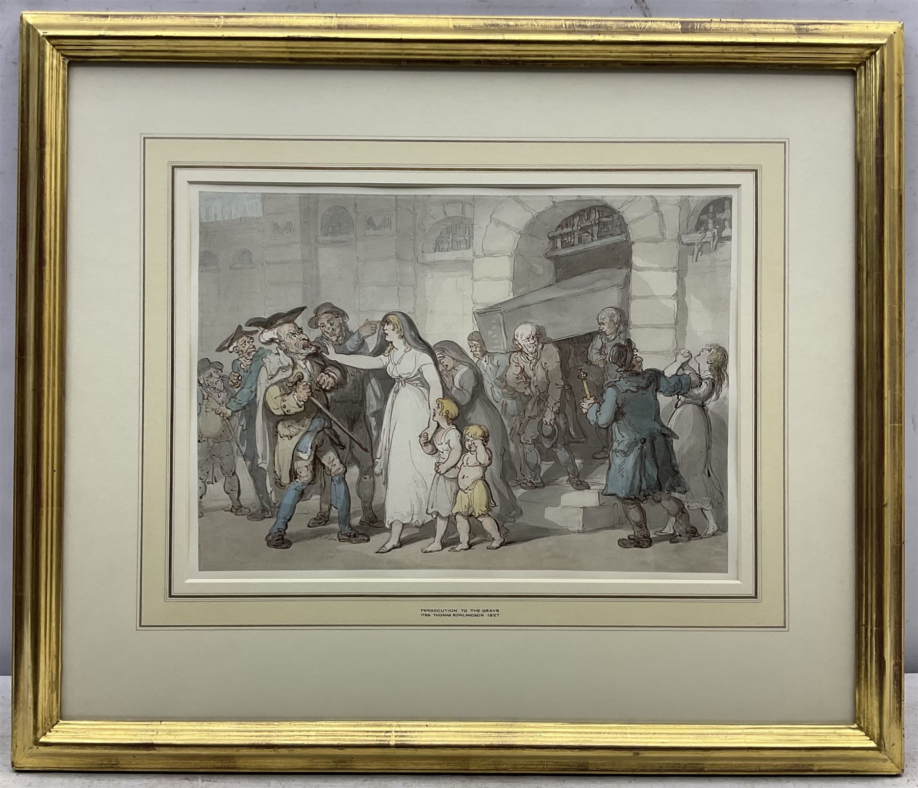 Thomas Rowlandson (British 1757-1827): 'Persecution to the Grave', watercolour and ink unsigned 25cm x 36cm 
Provenance: private collection, purchased James Alder Fine Art, Hexham; with Sotheby's 13th March 1986 Lot 116