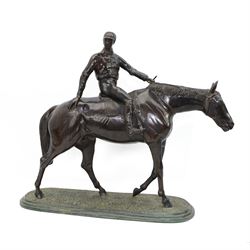After Isidore Jules Bonheur (1827-1901): Large bronze equestrian group of Racehorse and Jo...