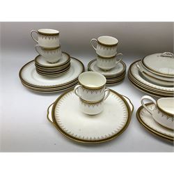 Paragon and Royal Albert tea and dinner wares in Athena pattern, including fifteen cups and saucers, gravy boat and saucer, four dinner plates, four soup bowls etc (52), together with three spode tea plates in golden bracelet pattern and another tureen with ladle in similar design. 