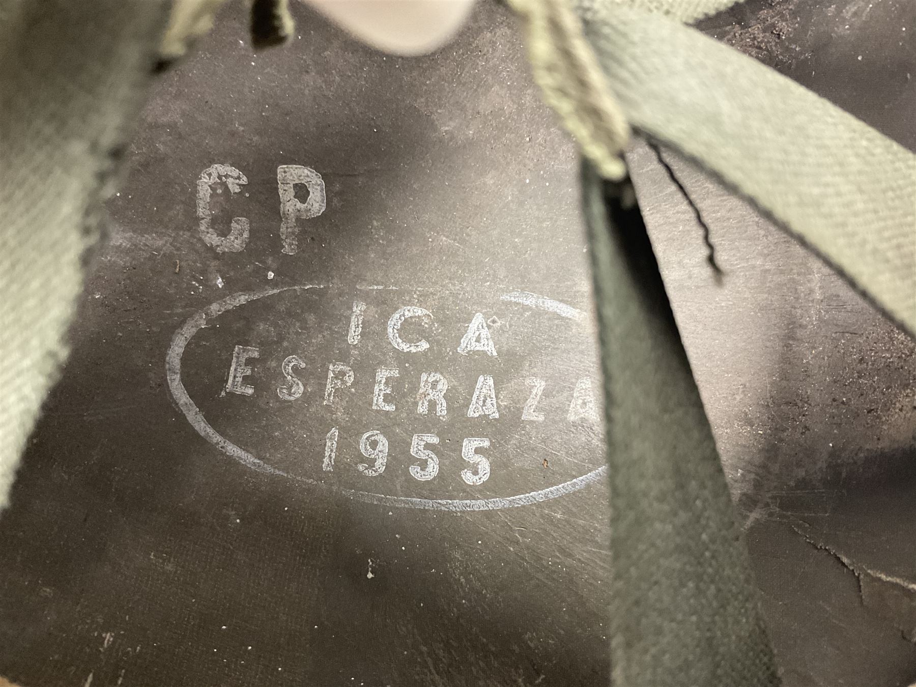 French Algerian War Red Cross steel helmet, marked 'CP ICA Esperaza 1955'; green finish with crudely painted Red Cross logo to the front