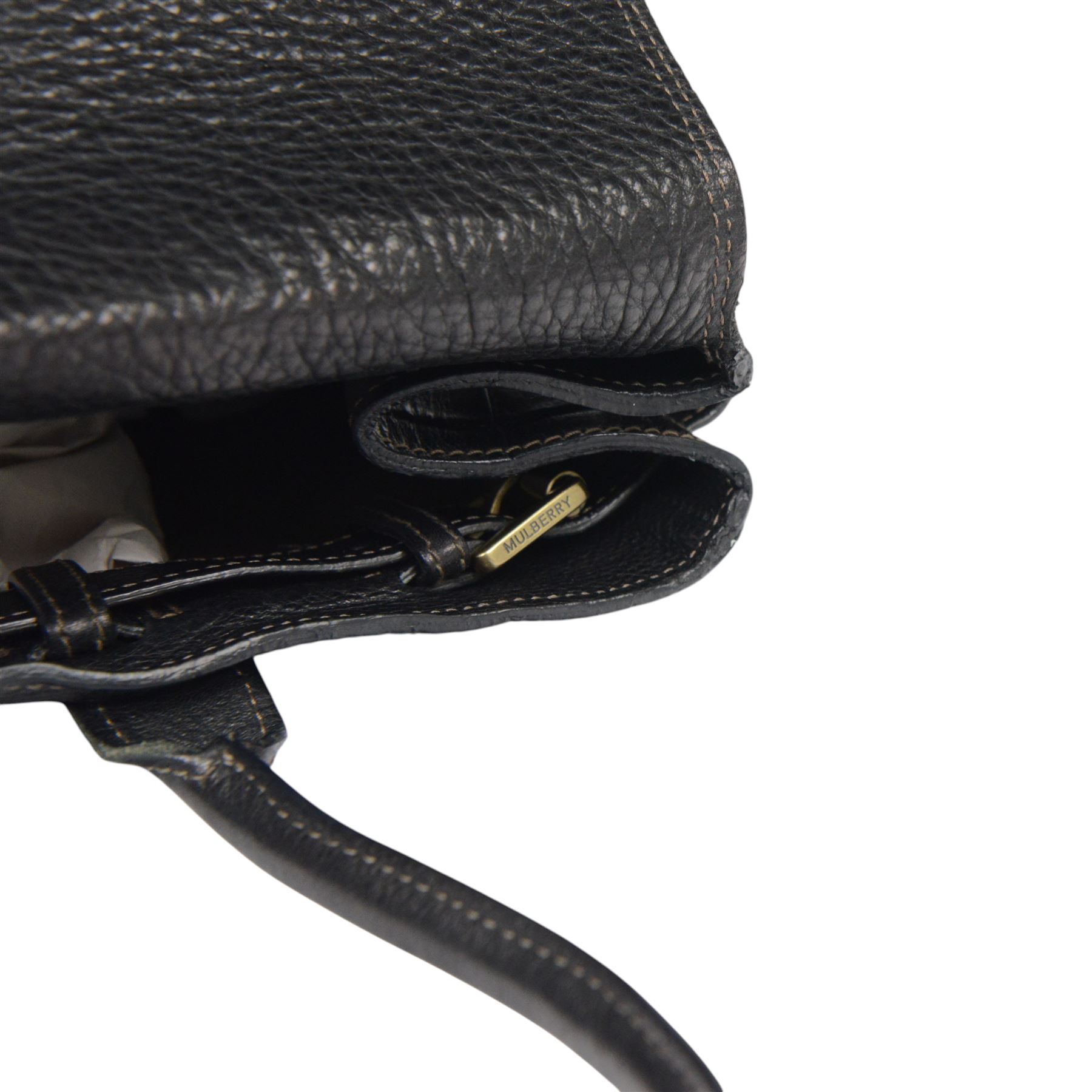 Mulberry Bayswater handbag, black mock crocodile-embossed leather with rolled leather top handles and brass hardware, the front secured by an oval Postman’s Lock stamped with the Mulberry tree motif, the interior lined in tan suede with zip pocket and slip compartments, leather brand tab stamped Mulberry, together with original Mulberry dust bag, W36cm D16cm H26cm