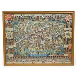 Kerry Lee (British 1902-1988): 'Cambridge', pictoral colour lithograph map pub. c.1947, 44cm x 58cm