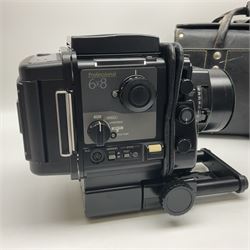 Fuji GX680 camera body with 8x6 film back, serial no. 702610, with 'Fuji EBC Fujion 100mm f4.0' lens, in leather case