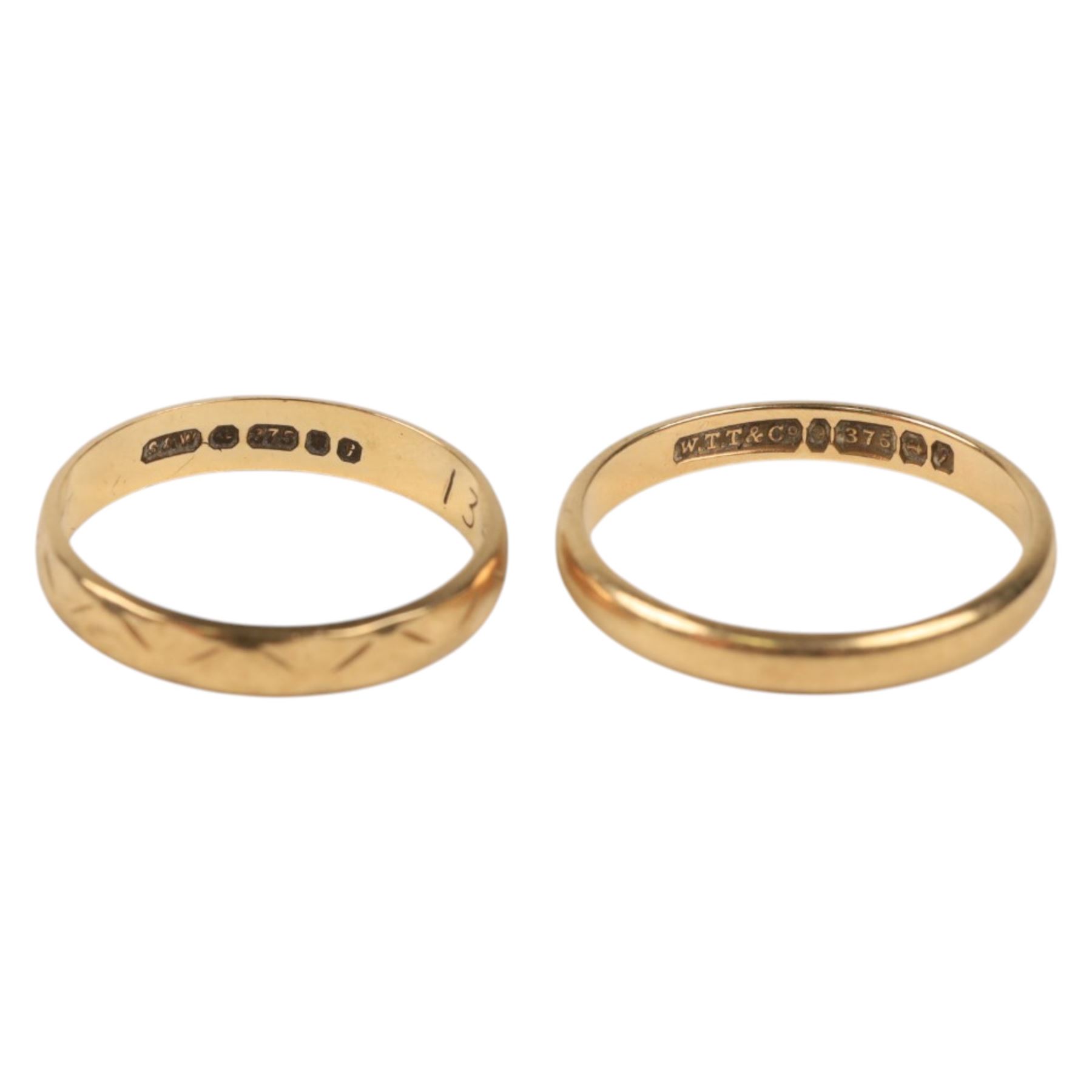 Two 9ct gold wedding bands, both hallmarked 