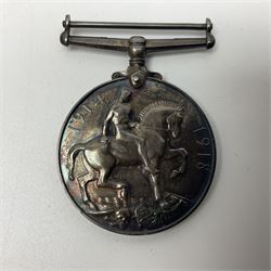 WW1 pair of medals comprising British War Medal and Victory Medal awarded to 038821 Pte.E.Hammerton A.O.C