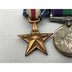 Group of five WW2 medals comprising 1939-1945 War Medal, Defence medal, 1939-1945 Star, Africa Star with 1st Army clasp and Italy Star, on medal bar with George VI General Service Medal with Malaya clasp and US Silver Star (with original issue case containing button-hole badge) awarded to Major J. Brock R.W.K. complete with set of miniatures and various ribbons; together with two 1930s Life Saving Medals, two RWK association 'jewels' of office, RWK regimental car mascot with additional inner crest etc