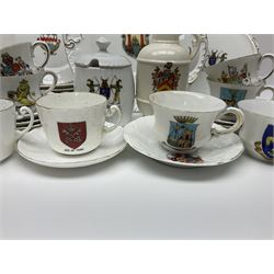 Collection of crested ware, to include Scarborough teacup and saucer, Yorkshire jug, Robinhood Bay covered pot and dish etc 