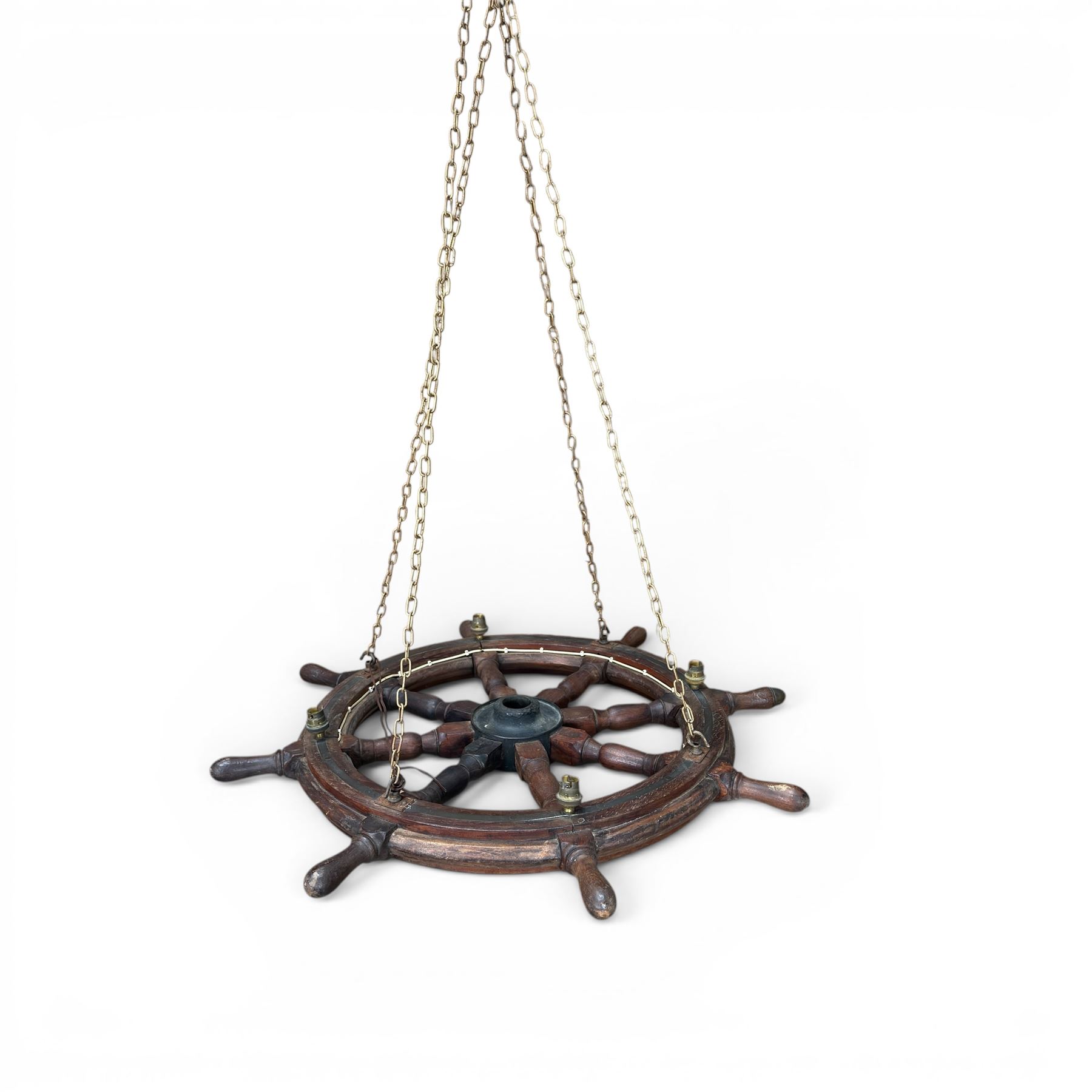 Mid 20th century ships wheel chandelier with four brass bulb fittings
