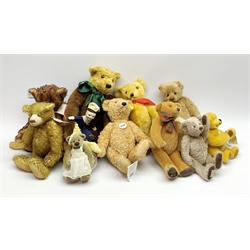 A group of assorted teddy bears, to include a Steiff example, Elmar, with yellow tag, two Canterbury Bears examples, each with joined limbs and glass eyes, a limited edition Dean's example, Doughnut, 194/1000, two Clemens examples, Gund example, etc., plus a Nora Wellings sailor. 