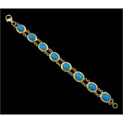 14ct gold oval turquoise link bracelet, stamped 585