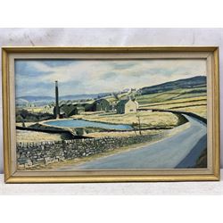 Keith Sutton (British 1924-1991): A Sussex Street, oil on canvas signed 44cm x 56cm; R Gill (Northern British 20th Century): Yorkshire Village on a Hill, oil on board signed 40cm x 70cm (2)