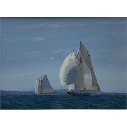 James Miller (British 1962-): 'Eleonora' & 'Mariette' in the Westward Cup 2010, oil on canvas signed, titled verso 29cm x 39cm