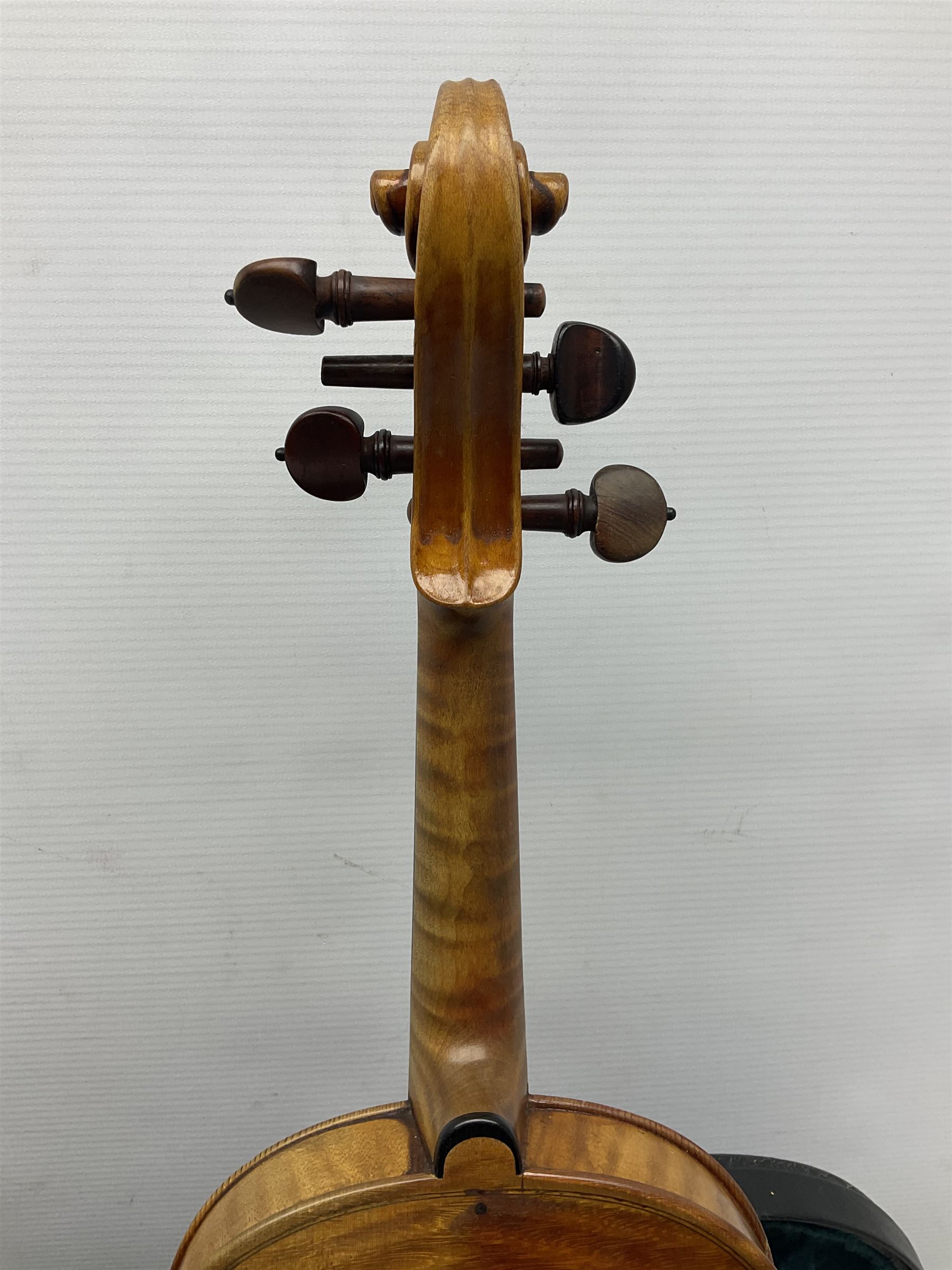 French violin c1900 labelled Guadagnini with 35.5cm two-piece maple back and ribs and spruce top, labelled 'Joannes Baptista Guadagnini Pla Centinus Fecit Mediolani 17**' L59cm overall; in hard carrying case
