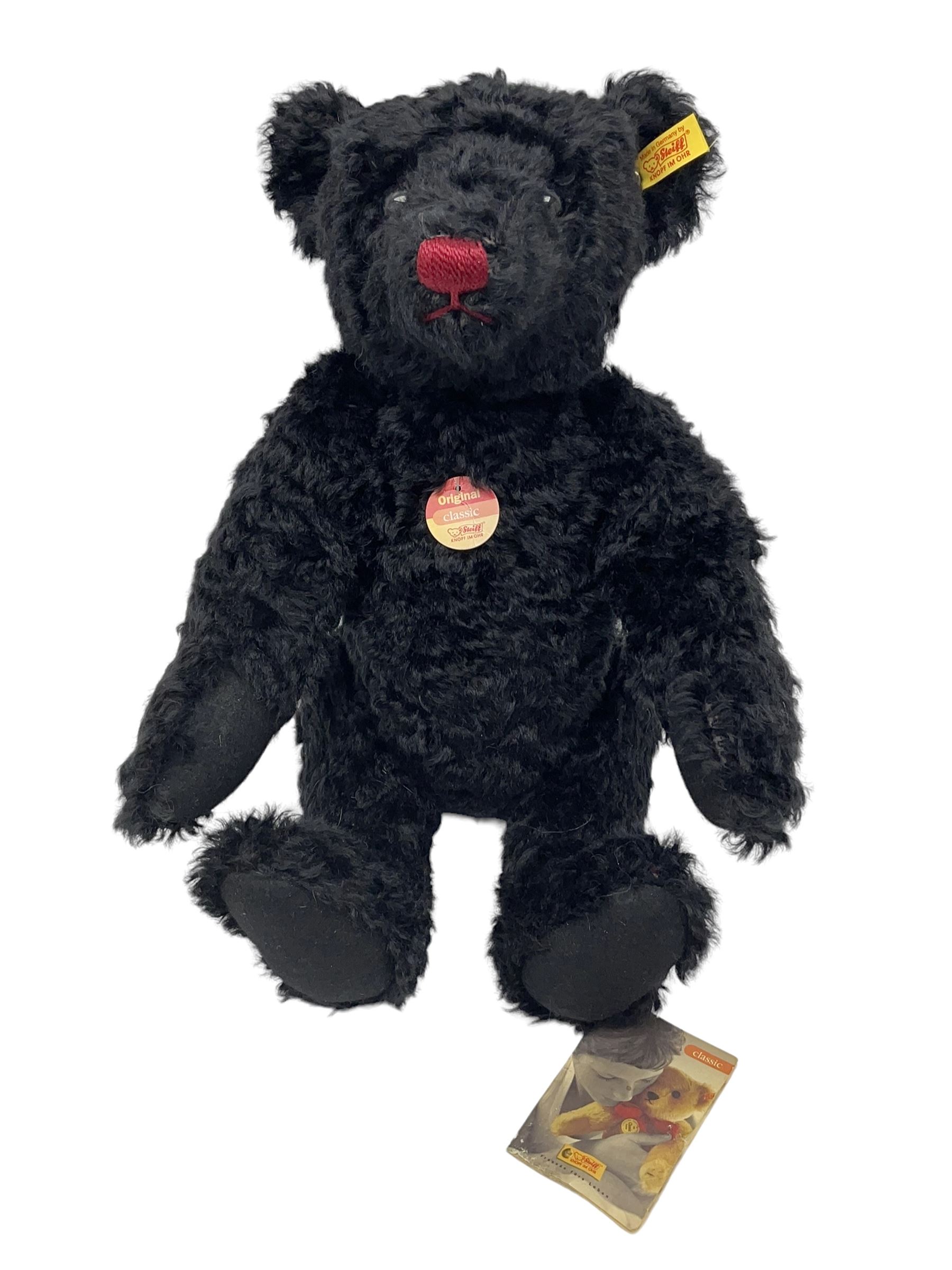 Steiff Classic Teddy Bear in black mohair with working growler mechanism and red stitched detail, H42cm