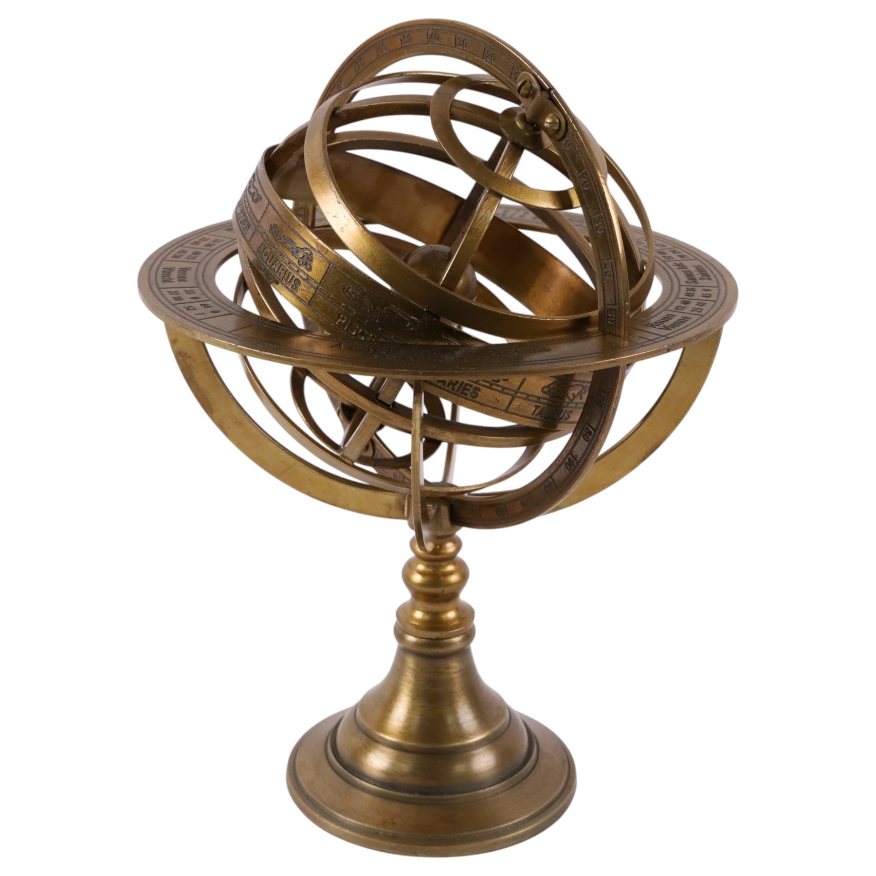 Brass tabletop armillary sphere, H28cm 