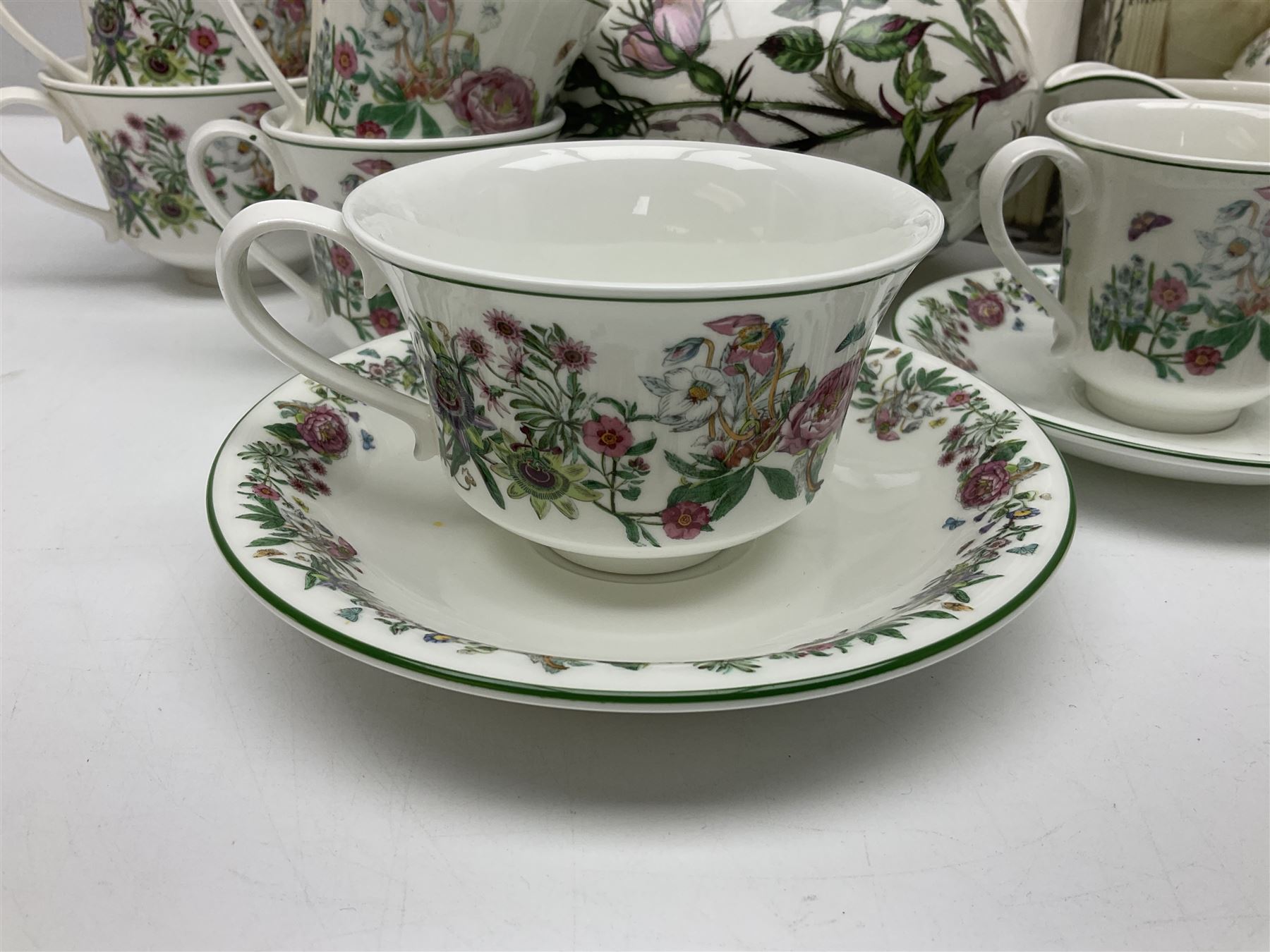 Portmeirion tea wares, in various patterns including Botanic Garden, Summer Garland and Portmeirion, to include limited edition novelty teapot, teapot, coffee press, coffee pot, covered sucrier, eight teacups and saucers, etc 