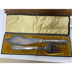 Collection of silver plate, to include a cased canteen, cased set of Walker and Hall dessert forks and knives, two pierced dishes, etc 