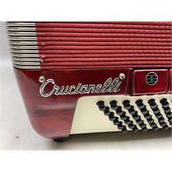 Clinkscale Crucianelli piano accordion in red pearline case with one-hundred and twenty buttons and forty-one keys L52cm; in carrying case