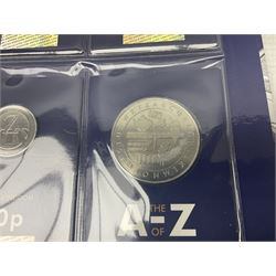 Queen Elizabeth II United Kingdom 2018 A-Z ten pence coin collection, including completer medallion, housed in a 'Change Checker' ring binder folder


