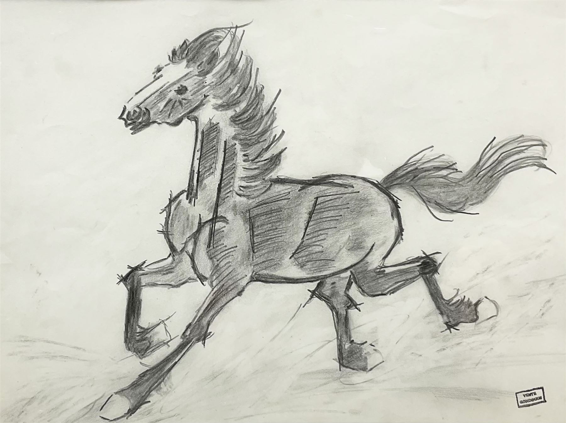 Emmanuel Gondouin (French 1883-1934): Study of a Horse, pencil with artist's studio stamp 24cm x 32cm