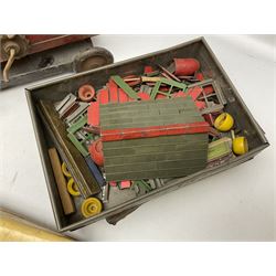 Hornby Racer 3 speedboat L45cm; pre-war Tri-ang sheet steel lorry and mobile crane; quantity of lead soldiers by Johillco etc; Tri-ang Minic clockwork Royal Mail Van; and part set of tin-plate construction pieces; all unboxed