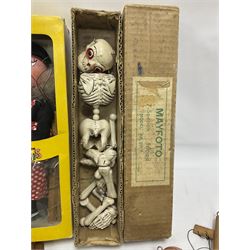 Pelham Puppets - six puppets comprising three string-mouth examples to include SM2 Witch in original box and SM MacBoozle; further examples to include first type Skeleton, SL Bimbo and a unidentified SL type in a blue dress; unboxed (6) 