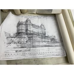 Collection of architectural plans and drawings related to The Grand Hotel, Scarborough, predominantly by Spiers and Pond Surveyors, London, dating from the 1920s to 1950s, to include Third Floor Plan New Bathrooms and Basins in Bedrooms on Landside 1929, Fourth Floor Plan by Alderson & Allen Chartered Architects 1952, 1940s amendments etc